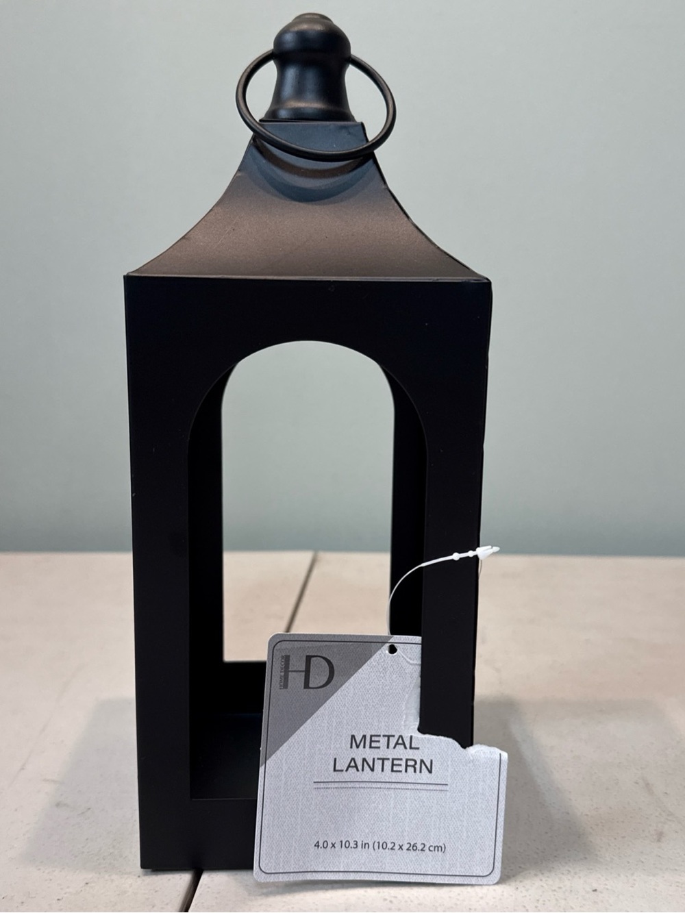 Black Metal Modern House Lantern Candle Holder for Pillar Candle, Matte Finish